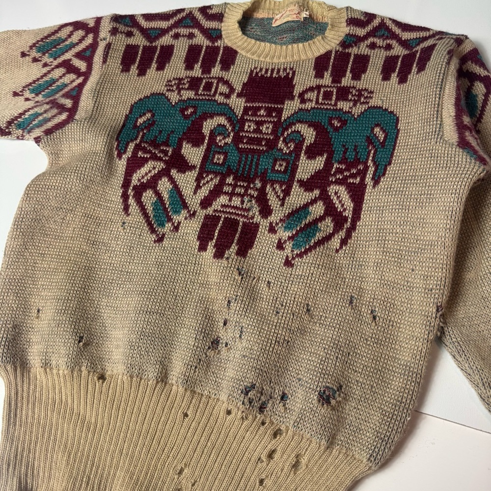 RARE Jantzen Totem Pole Jaquard Knit Vintage 1940s Wool Sweater Womens Sz 40 (M) - Picture 9 of 9